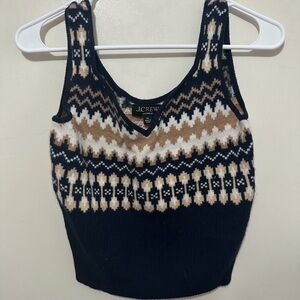 J. Crew Cashmere Navy Knit Fair Isle Tank Top Women’s Size X-Small Tan/Cream